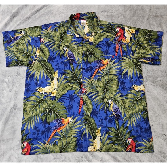 Riman Other - Rima Hawaiian Shirt Blue Parrot Floral Tropical Print Men's Size XL